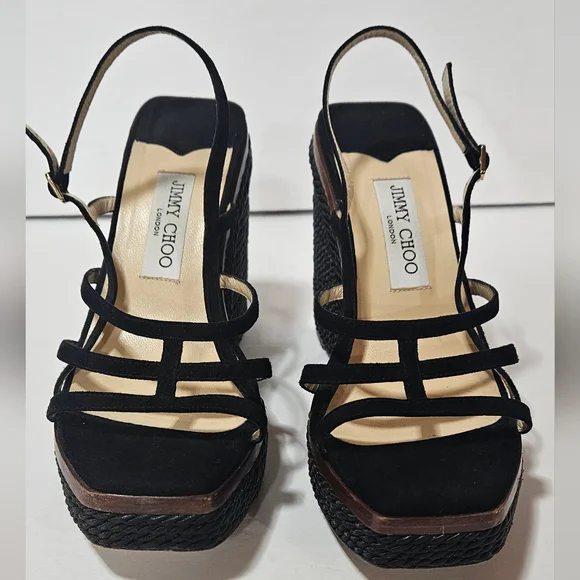 JIMMY CHOO Suede Ariela 110 Wedge Sandals Size 39 - Picture 9 of 10